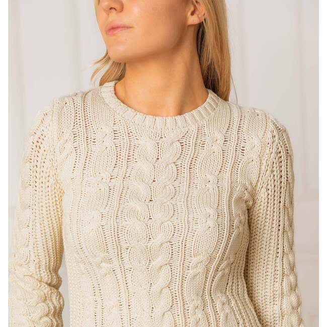 Organic Peasant Sleeve Cable Sweater, Ivory - Sweaters - 2