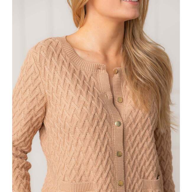 Organic Herringbone Stitch Cardigan Sweater, Camel Heather - Cardigans - 2