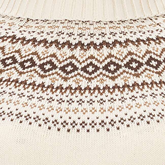 Organic Long Sleeve Turtleneck Intarsia Sweater Dress, Ivory Fireside Fair Isle - Dresses - 5