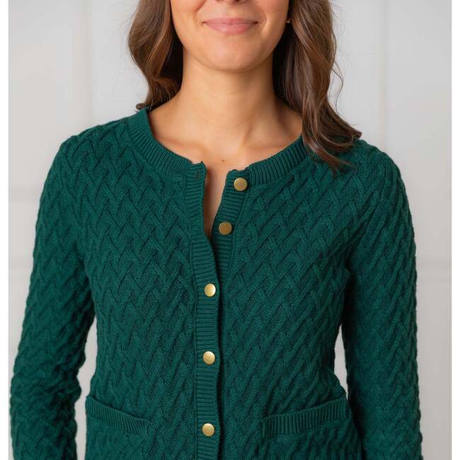 Organic Herringbone Stitch Cardigan Sweater, Deep Green - Cardigans - 2