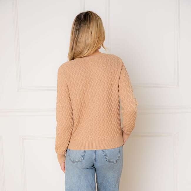 Organic Herringbone Stitch Cardigan Sweater, Camel Heather - Cardigans - 3