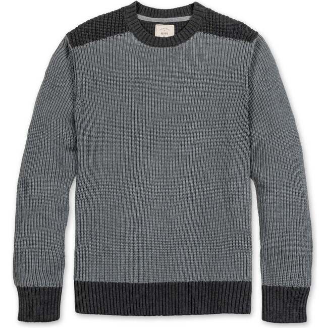 Men's Organic Crew Neck Shoulder Detail Sweater, Gray Heather Colorblock