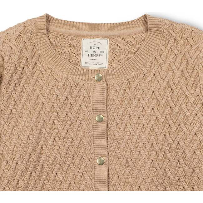 Organic Herringbone Stitch Cardigan Sweater, Camel Heather - Cardigans - 4