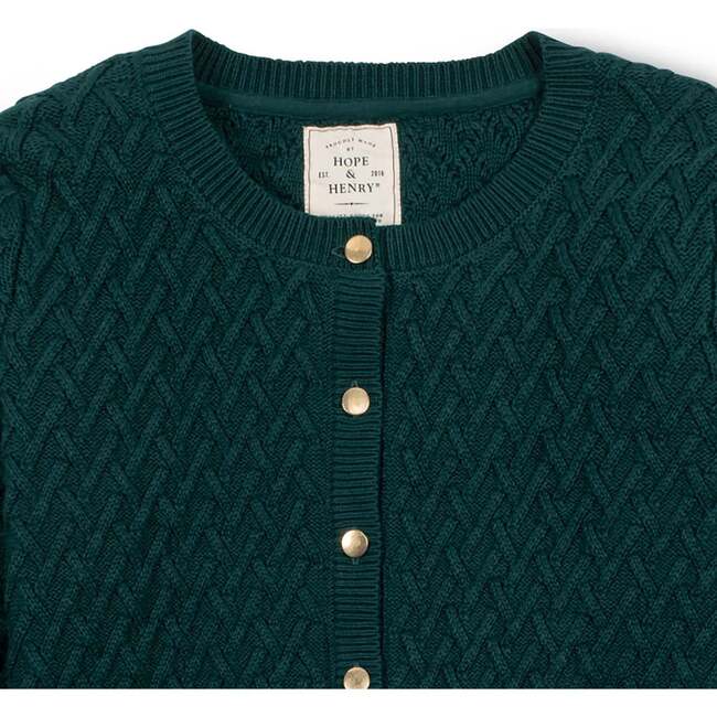 Organic Herringbone Stitch Cardigan Sweater, Deep Green - Cardigans - 4
