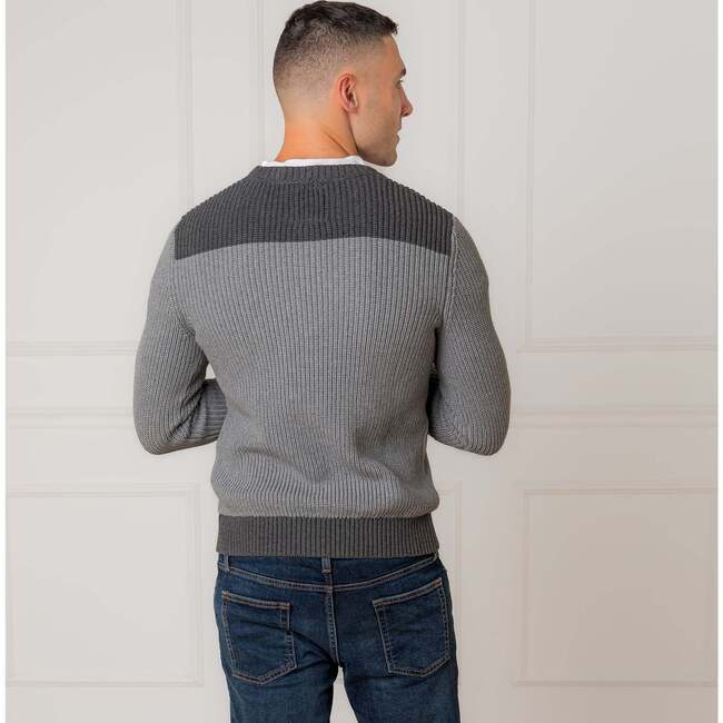 Men's Organic Crew Neck Shoulder Detail Sweater, Gray Heather Colorblock - Sweaters - 3