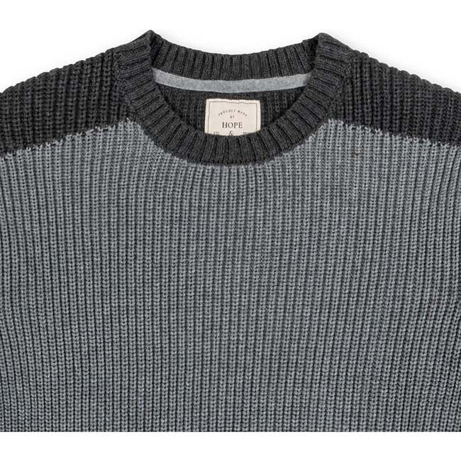 Men's Organic Crew Neck Shoulder Detail Sweater, Gray Heather Colorblock - Sweaters - 4