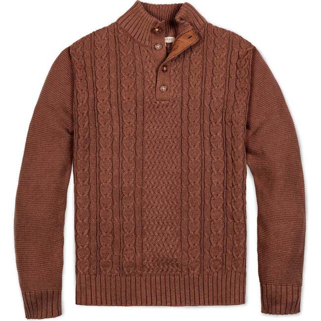 Men's Organic Mock Neck Cable Sweater, Cinnamon Heather