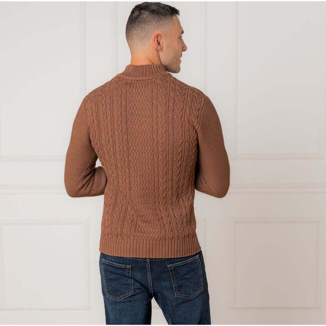 Men's Organic Mock Neck Cable Sweater, Cinnamon Heather - Sweaters - 3