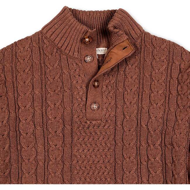 Men's Organic Mock Neck Cable Sweater, Cinnamon Heather - Sweaters - 4