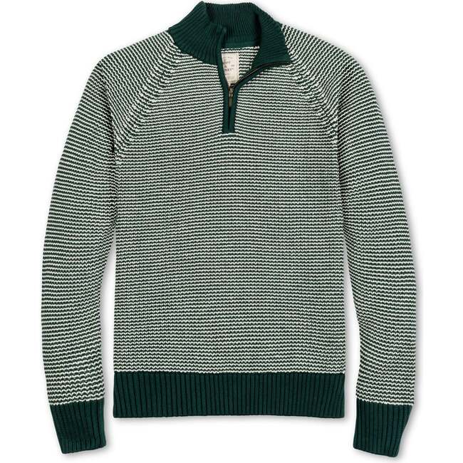 Men's Organic Half Zip Ski Pullover Sweater, Deep Green Stripe