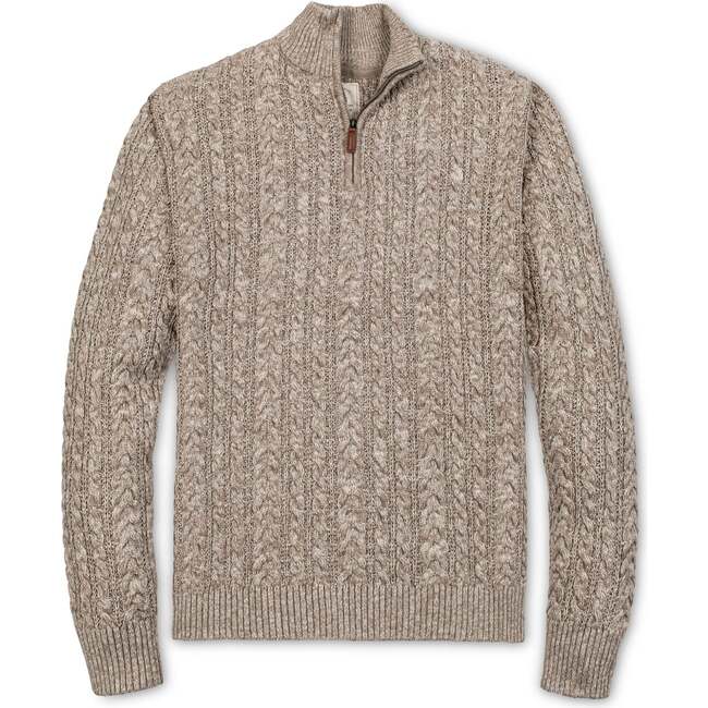 Men's Organic Half Zip Cable Pullover Sweater, Taupe Marl Cable