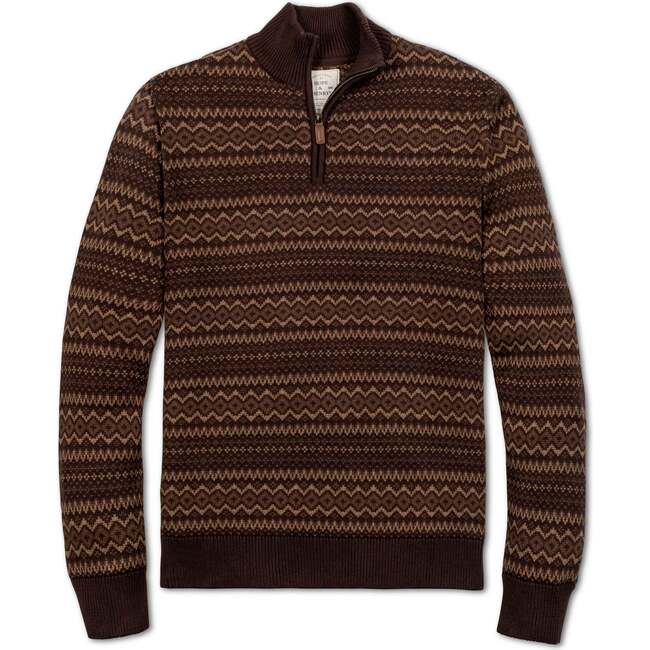 Men's Organic Half Zip Intarsia Pullover Sweater, Chocolate Fireside Fair Isle