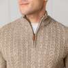 Men's Organic Half Zip Cable Pullover Sweater, Taupe Marl Cable - Sweaters - 2