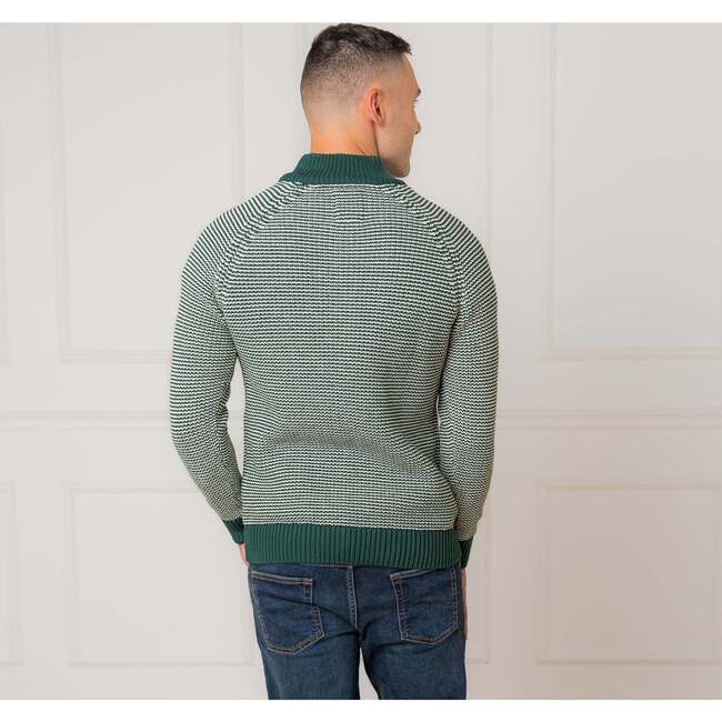 Men's Organic Half Zip Ski Pullover Sweater, Deep Green Stripe - Sweaters - 3