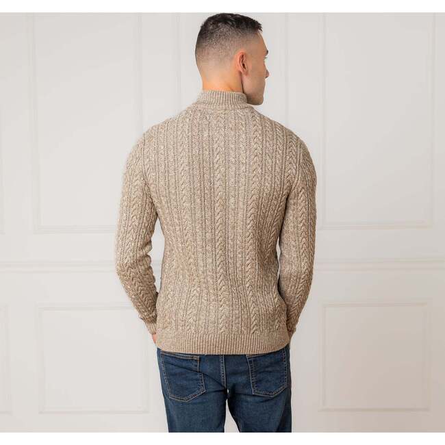 Men's Organic Half Zip Cable Pullover Sweater, Taupe Marl Cable - Sweaters - 3