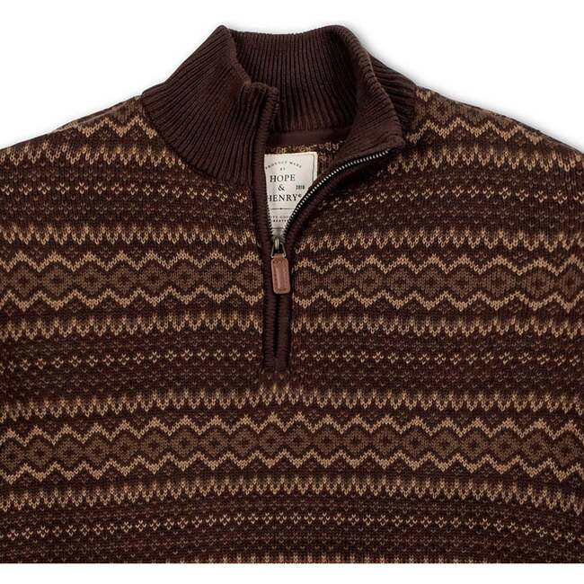Men's Organic Half Zip Intarsia Pullover Sweater, Chocolate Fireside Fair Isle - Sweaters - 3