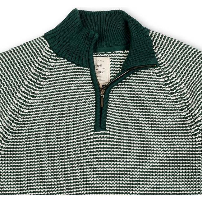 Men's Organic Half Zip Ski Pullover Sweater, Deep Green Stripe - Sweaters - 4