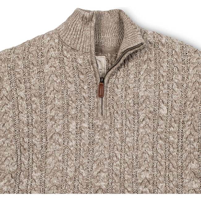 Men's Organic Half Zip Cable Pullover Sweater, Taupe Marl Cable - Sweaters - 4