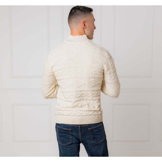 Men's Organic Mock Neck Cable Sweater, Ivory Geo Texture - Sweaters - 3