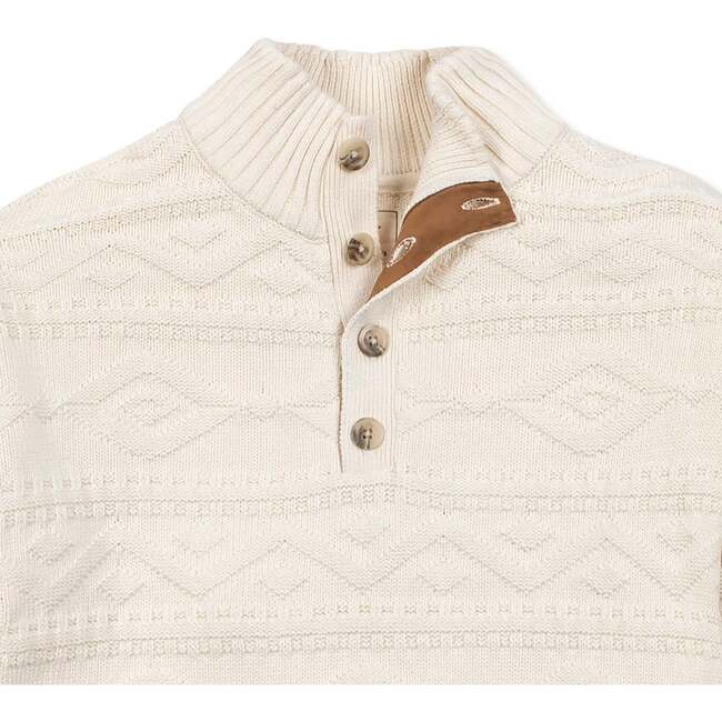 Men's Organic Mock Neck Cable Sweater, Ivory Geo Texture - Sweaters - 4