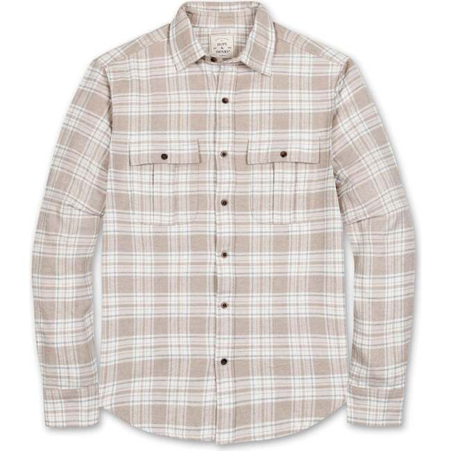 Men's Organic Flannel Double Pocket Button Down Shirt, Taupe Heirloom Plaid