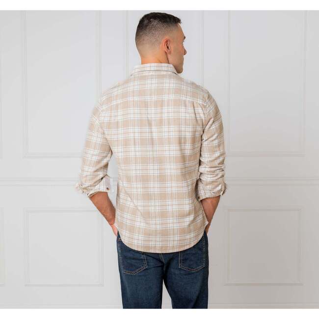 Men's Organic Flannel Double Pocket Button Down Shirt, Taupe Heirloom Plaid - Button Downs - 3
