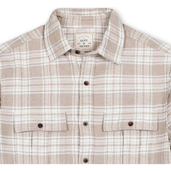 Men's Organic Flannel Double Pocket Button Down Shirt, Taupe Heirloom Plaid - Button Downs - 4