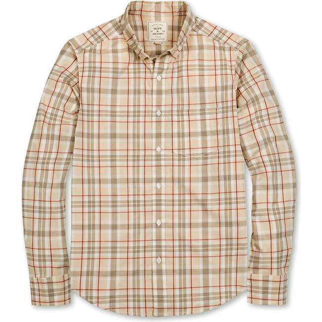 Men's Organic Long Sleeve Stretch Poplin Button Down Shirt, Fireside Plaid