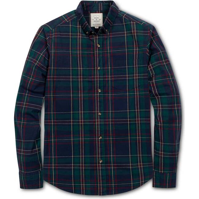 Men's Organic Long Sleeve Stretch Poplin Button Down Shirt, Scottish Plaid