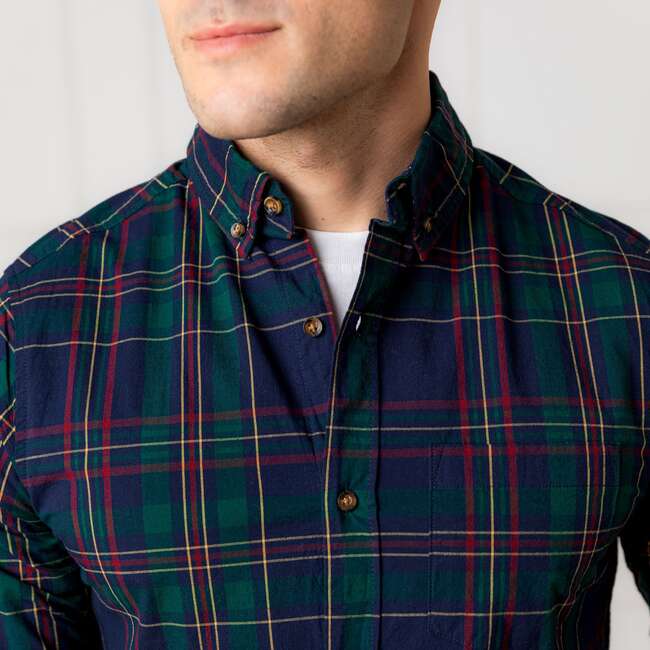 Men's Organic Long Sleeve Stretch Poplin Button Down Shirt, Scottish Plaid - Button Downs - 2