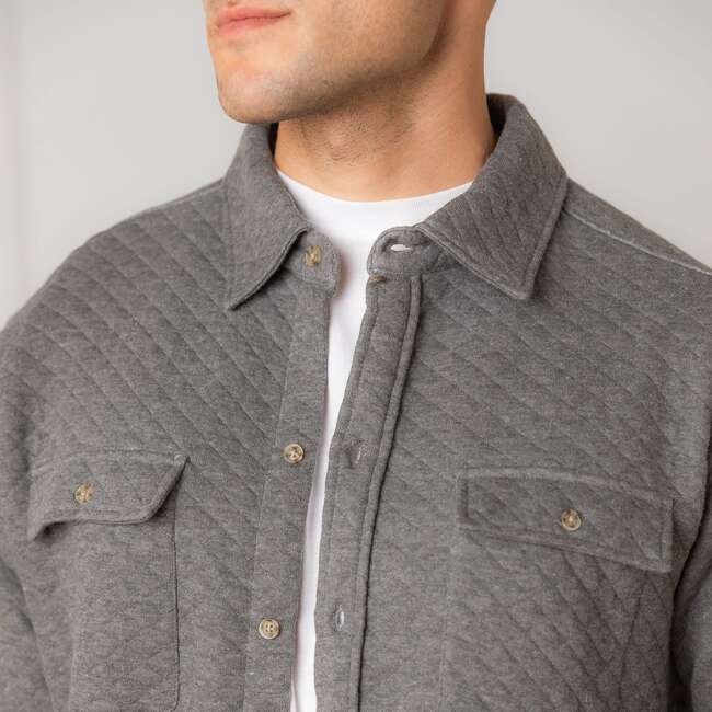 Men's Long Sleeve Quilted Shirt Jacket, Quilted Dark Gray Heather - Button Downs - 2