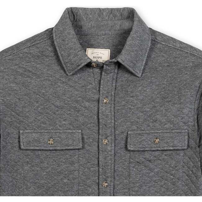 Men's Long Sleeve Quilted Shirt Jacket, Quilted Dark Gray Heather - Button Downs - 4