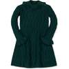 Organic Ruffle Edge Cable Knit Sweater Dress, Deep Green Cable - Dresses - 1 - thumbnail