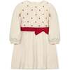 Organic Embroidered Skater Sweater Dress with Bow, Ivory with Red Flowers - Dresses - 1 - thumbnail