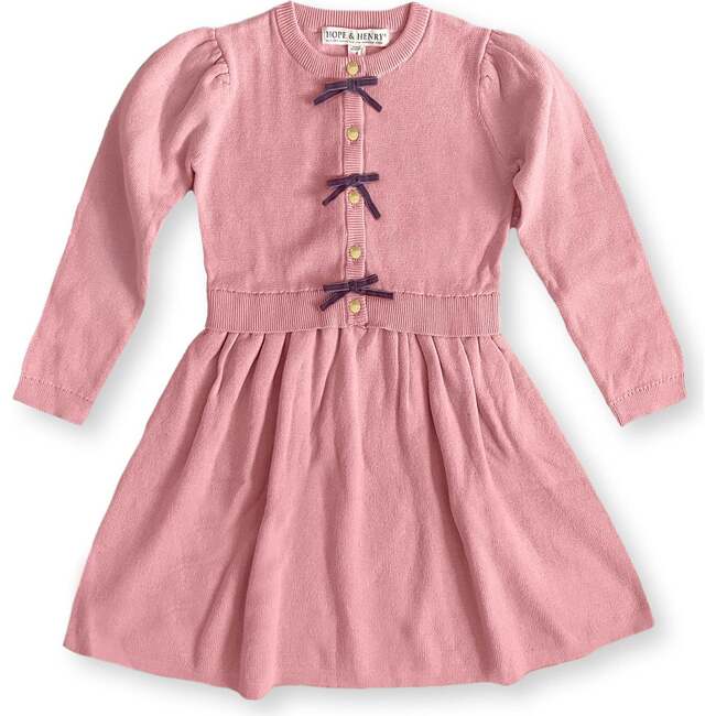 Baby Organic Button Front Bow Detail Sweater Dress, Rose