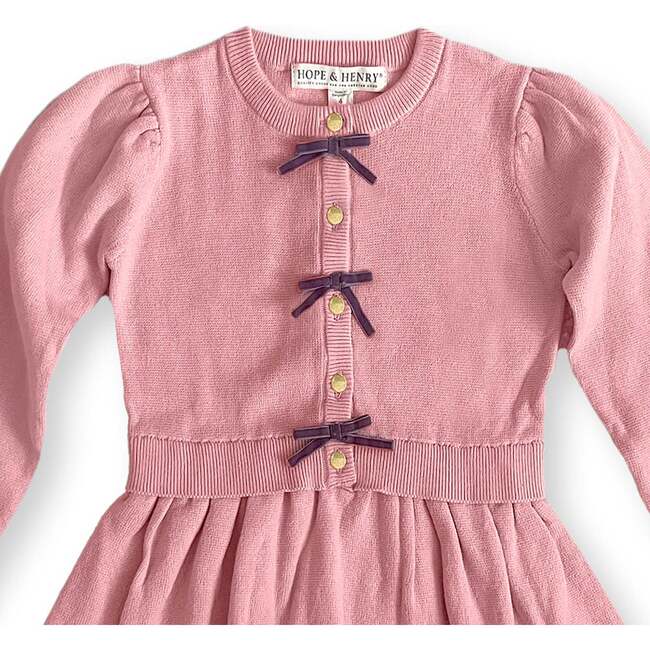 Baby Organic Button Front Bow Detail Sweater Dress, Rose - Dresses - 2