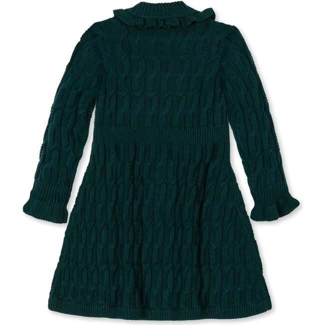 Organic Ruffle Edge Cable Knit Sweater Dress, Deep Green Cable - Dresses - 4