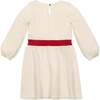 Organic Embroidered Skater Sweater Dress with Bow, Ivory with Red Flowers - Dresses - 4