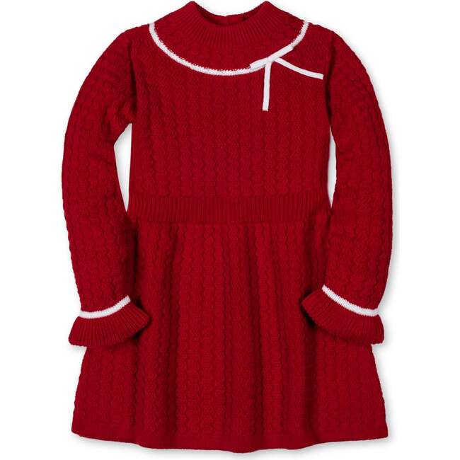 Baby Organic Mock Neck Ruffle Cuff Cable Sweater Dress, Red Cable