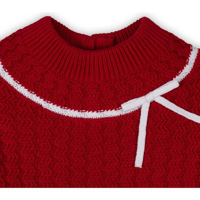 Baby Organic Mock Neck Ruffle Cuff Cable Sweater Dress, Red Cable - Dresses - 4