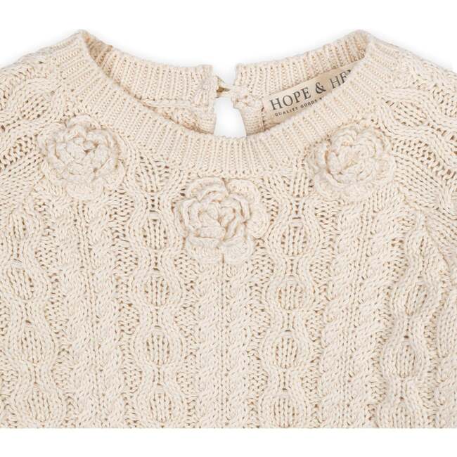 Baby Organic Rosette Detail Cable Knit Sweater Dress, Ivory Cable with Rosettes - Dresses - 3