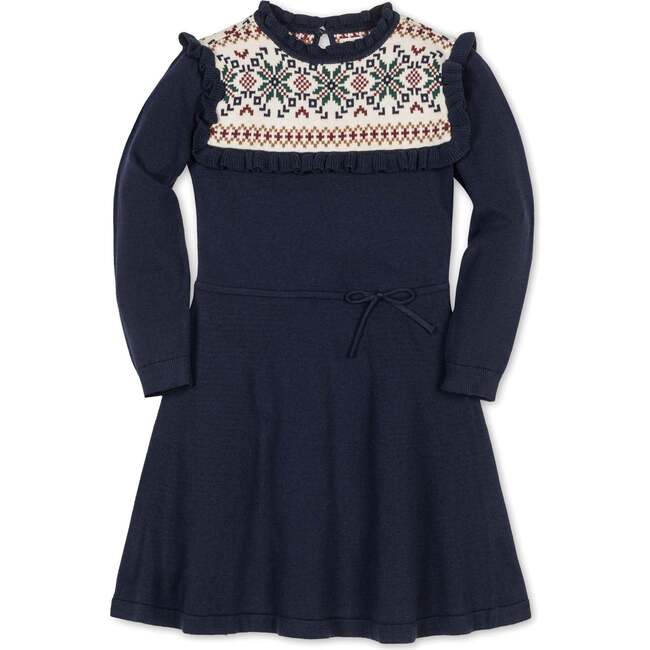 Baby Organic Ruffle Collar Fair Isle Yoke Sweater Dress, Scottish Snowflake