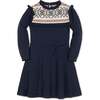 Baby Organic Ruffle Collar Fair Isle Yoke Sweater Dress, Scottish Snowflake - Dresses - 1 - thumbnail