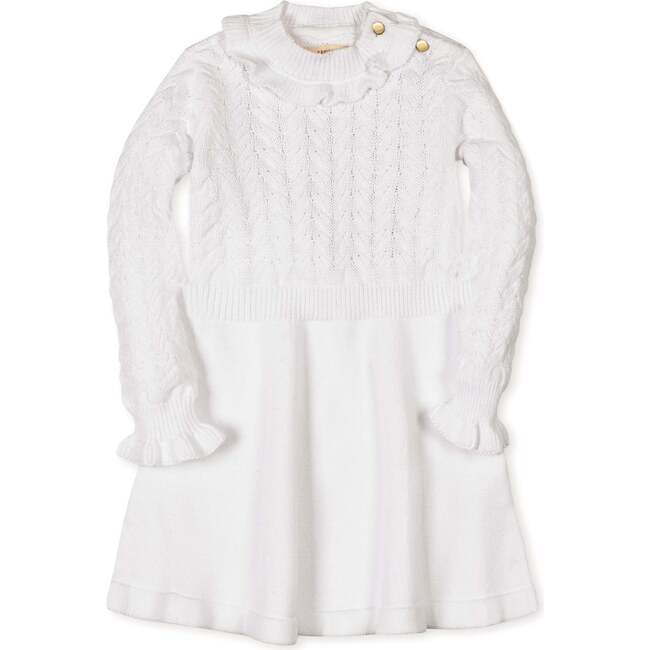 BabyOrganic Chunky Ruffle Edge Sweater Dress, Soft White Cable