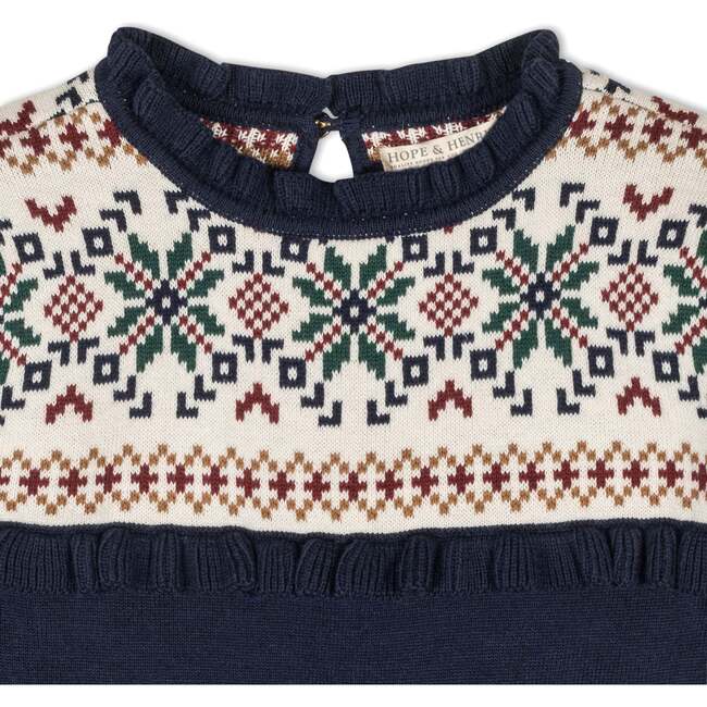Baby Organic Ruffle Collar Fair Isle Yoke Sweater Dress, Scottish Snowflake - Dresses - 3