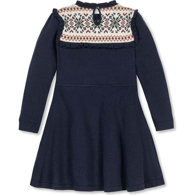 Baby Organic Ruffle Collar Fair Isle Yoke Sweater Dress, Scottish Snowflake - Dresses - 4