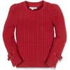 Baby Organic Long Puff Sleeve Sweater with Bow Detail, Red Cable - Sweaters - 1 - thumbnail