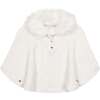 Organic Cable Sweater Cape with Faux Fur, Soft White Cable - Sweaters - 1 - thumbnail