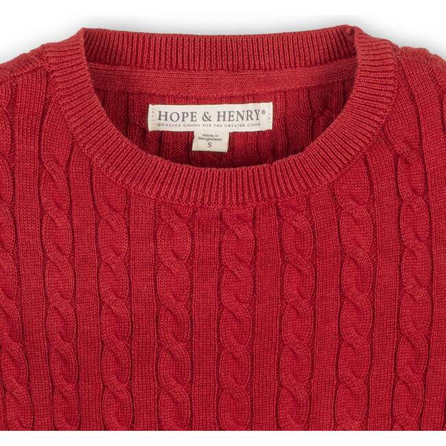 Baby Organic Long Puff Sleeve Sweater with Bow Detail, Red Cable - Sweaters - 2