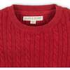 Baby Organic Long Puff Sleeve Sweater with Bow Detail, Red Cable - Sweaters - 2